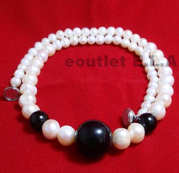 GENUINE 7-10MM WHIGE PEARLS BLACK SHELLPEARLS NECKLACE